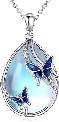 Sterling silver moonstone butterfly necklace