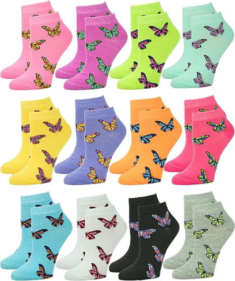 Butterfly Ankle Socks, 12-Pair