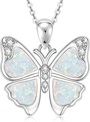 Opal butterfly pendant necklace
