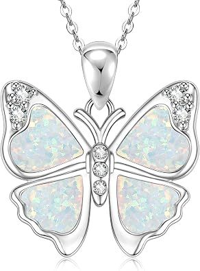 Opal butterfly pendant necklace
